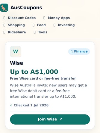 The AusCoupons website