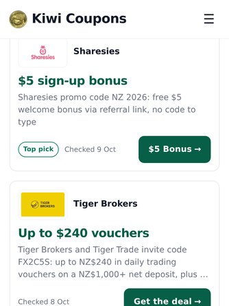 The Kiwi Coupons website